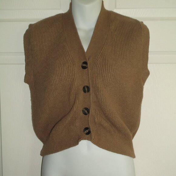 POOF Apparel Brown V-Neck Button Front Sweater Vest ~ Women's Juniors Size Large - Picture 2 of 9